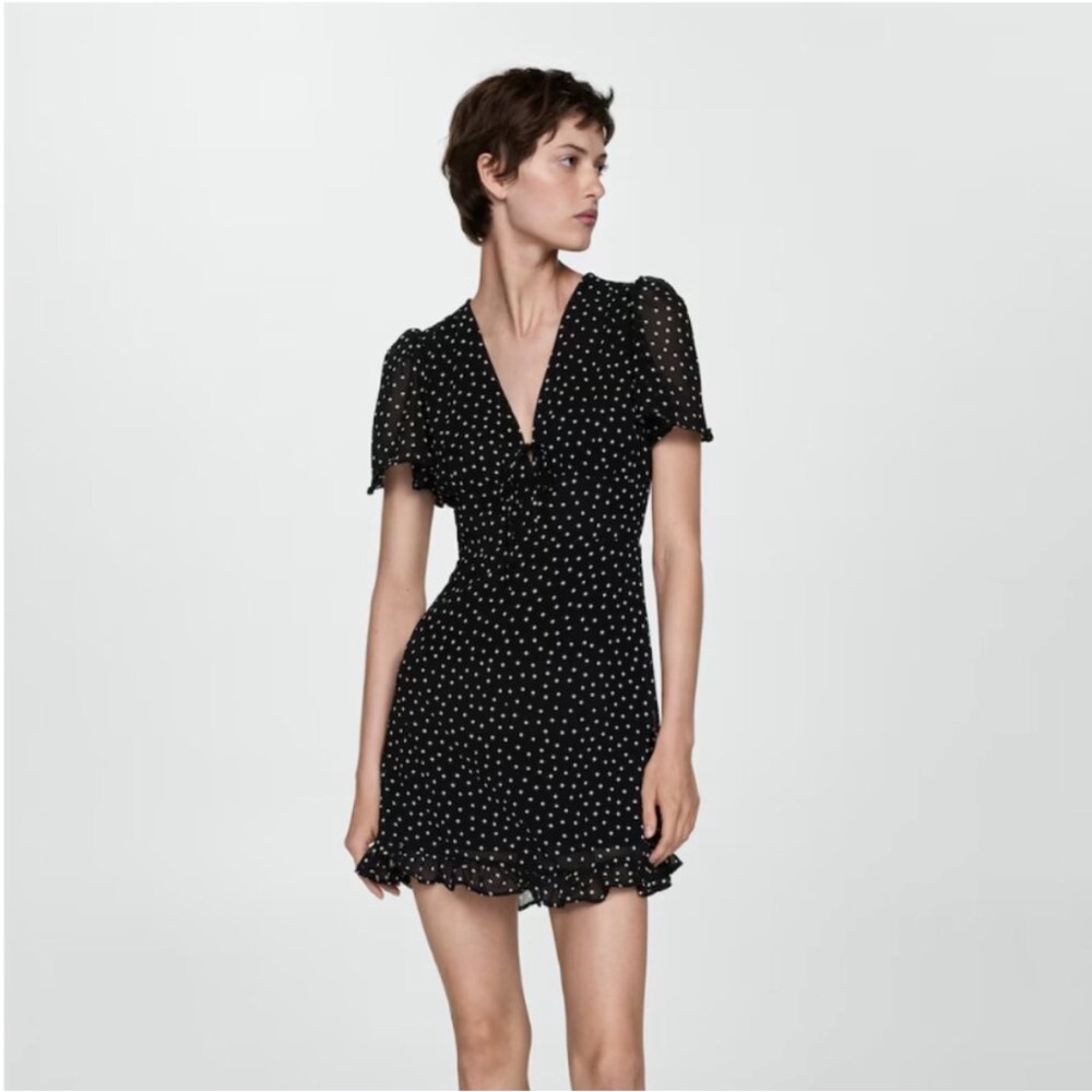 Mango Black and White Polka Dot flutter dress 8